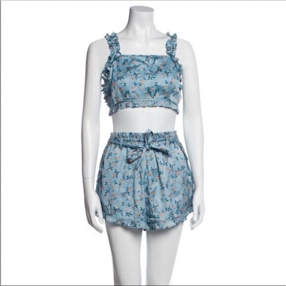 For Love and Lemons Spring Bloom Ruffle Crop Top & Shorts - Picture 3 of 11